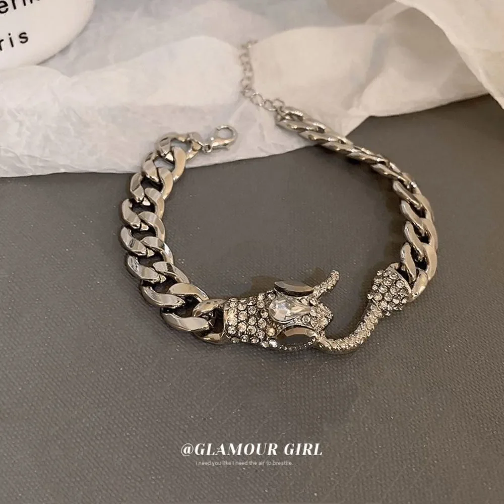 SILVER DIAMOND CUBAN CHAIN SNAKE BRACELET